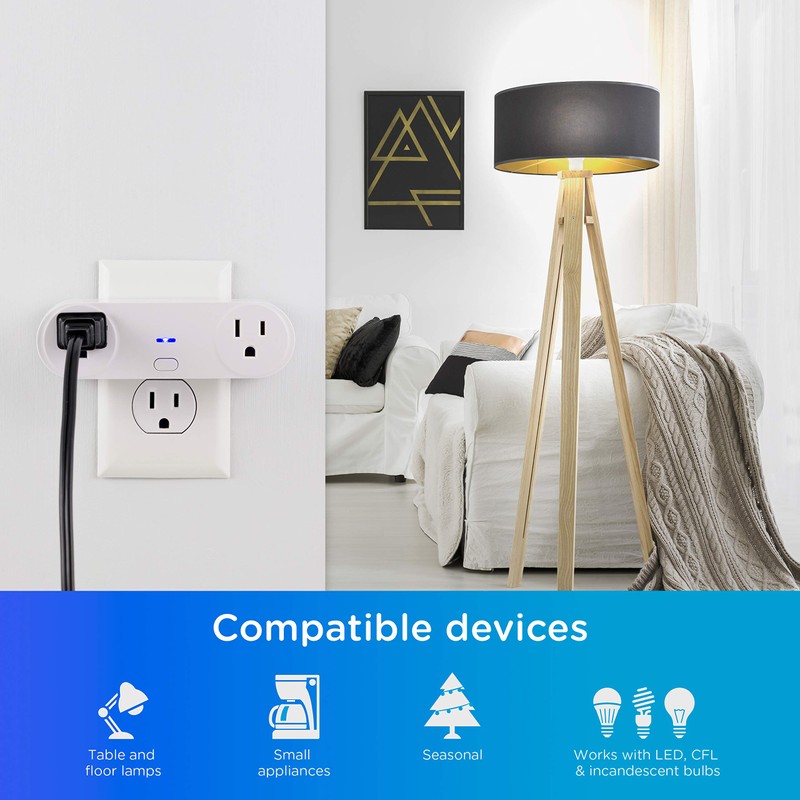 Enbrighten, White, Wi-Fi Smart Light Switch, Indoor Oval Plug-in, 2-Grounded