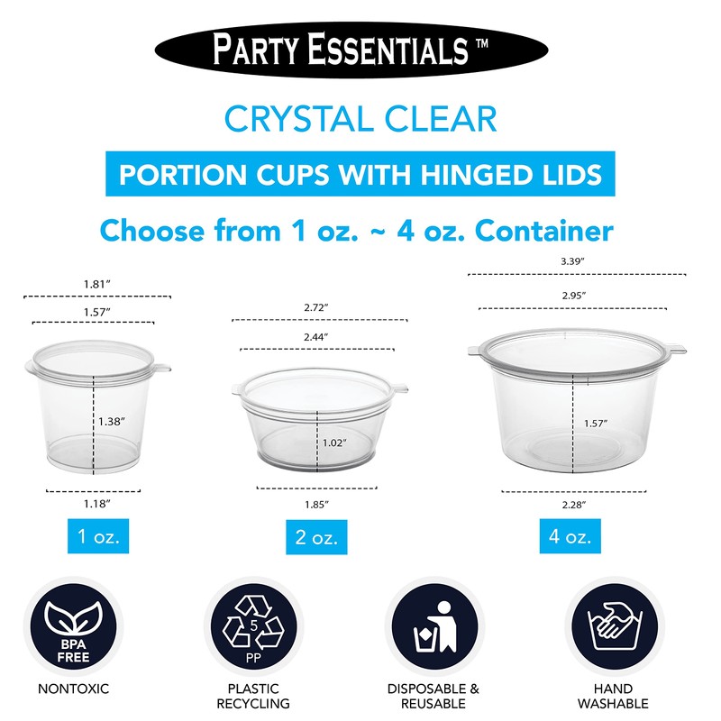 Party Essentials Leak Proof Plastic Condiment Souffle Containers with Attached