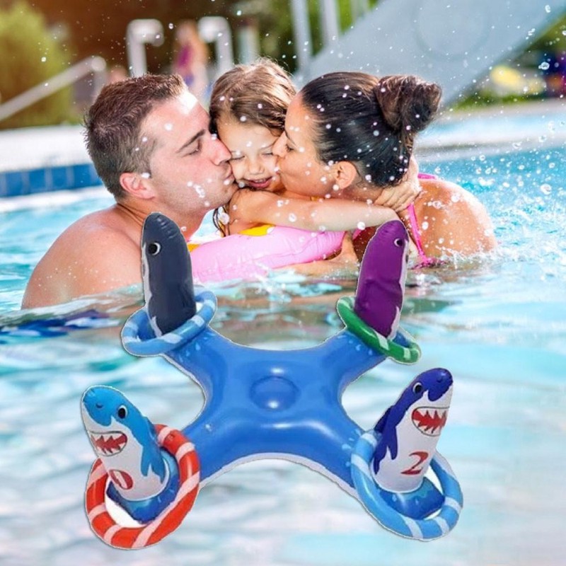 6 Pcs Inflatable Shark Pool Ring Toss Games Toys Floating