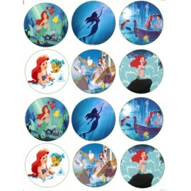 Handmade Set of 12 Little Mermaid Ariel edible paper, cupcake cookie toppers PRE CUT - 1"