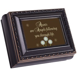 Cottage Garden Aunts are Angels Black Rope Trim 4.5 x 3.5 Tiny Square Jewelry Keepsake Box