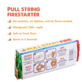 Pull Start Fire Pull Start Fire Pull String Firestarter | No Matches Required, Fire Starts in Seconds | for Campfires, Grill, Fireplace, BBQ | Lights Wet Wood, Easy to Use, Food Safe and Weather Resistant | 3 Pack