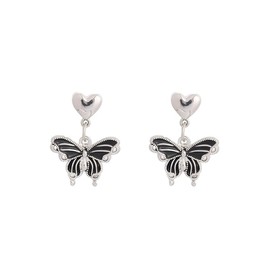 Gothic Black Enamel Butterfly Stud Earrings for Women Statement Jewellery Gifts Vintage Animals Charms 925 Sterling Silver Posts (Black)