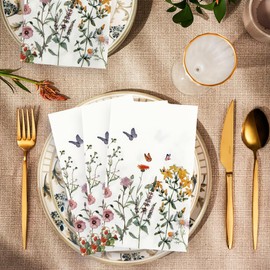 Floral Napkins 100 Pcs Disposable Paper Napkins Watercolor Flower Guest Napkins Vintage Dinner Napkins Spring Napkins Hand Towels for Bathroom Wedding Birthday Bridal Shower Tea Party Decorations