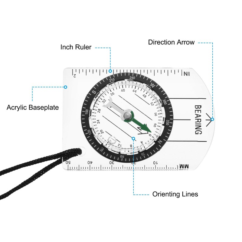 PATIKIL Orienteering Compass, Hiking Backpacking Compass with Declination Scale Map