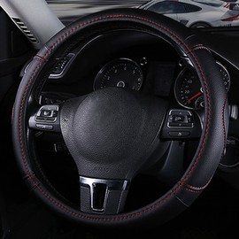 Auto Lenkradbezug, EIN 38cm Ultra-Dünnes Anti-Rutsch Lenkradbezug Leder, Steering Wheel Cover Vier Jahreszeiten Universell, Langlebig Auto Lenkradbezug(Schwarz)