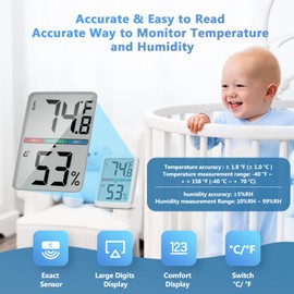 Thlevel Digital Thermometer Hygrometer, Large LCD Screen Room Thermometer Temperature, Wall Thermometer Humidity Indoor with High Accuracy, Suitable for Greenhouse, Home and Office Measuring Devices