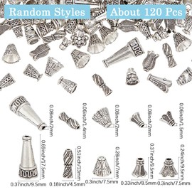SUNNYCLUE 1 Box 100g Bead Cone Caps Tassel Bead Caps Alloy Metal Silver Assorted Random Styles Tibetan Antique Floral Cone Beads Loose Spacers Bulk for Jewellery Making Supplies Bracelets Necklaces