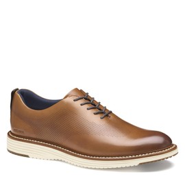 Johnston & Murphy Men's Upton One-Piece Perfed Plain Toe Dress Casual Lace-Up Shoe, Tan Full Grain, 10.5 M