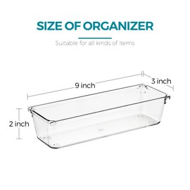 Ravinte Decor 6 Pack Drawer Organizer - 3" X 9" Clear Acrylic Storage Bins with Non-Slip Pads, Versatile Desk Tray for Makeup, Jewelry, Kitchen, Bathroom, and Office Organization