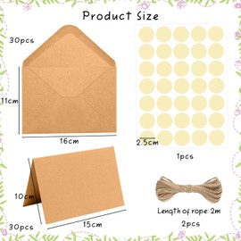 30 Sets Cards with Envelopes Blank, Envelopes Folding Cards Envelopes for Greeting Cards, Invitations, Birthday Cards, Thank You Cards (Brown)