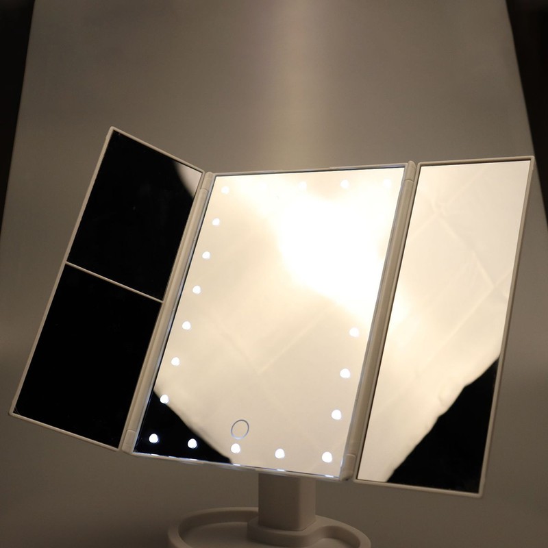 LED Vanity Mirror Three Fold USB Black with Data Cable
