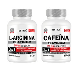 Testrol  Combo Arginina Platinum  Cafeína Platinum  Apoyo al Rendimiento, Oxigenación Muscular y Energía Natural  90 Cápsulas cu                      