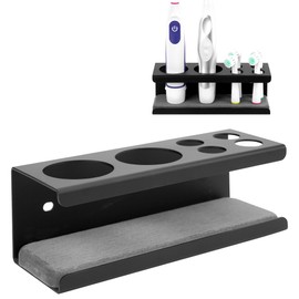 Linkidea Wall Mount Electric Toothbrush Holder, 2 Slots Aluminum Alloy Hanger with Draining Tray, Self Adhesive Organizer Compatible with Oral-B Pro 1000, Genuis X (Black)