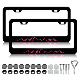 HCSS 2PCS Mountain License Plate Frames, Pink Mountains Raised Aluminum Metal License Plate Holder Covers Car Accessory, Rust-Proof Waterproof Car Decorative Tag Frames for Standard US 12x6 Inch