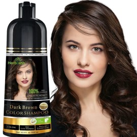 Herbishh - Champú colorante para cabello gris, champú con tinte natural para el cabello, colorea el cabello en minutos, dura hasta de 3 a 4 semanas, 500 ml, tinte de cabello 3 en 1, sin amoniaco | (marrón oscuro)