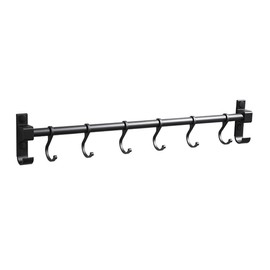Chrasy Wall Mounted Kitchen Utensils Rack Kitchen Organization and Storage Rail for Hanging Pots and Room or Bathroom Stroage, Black Color (40CM/15.74'', with 6 Hooks)