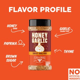 Fire & Smoke Society Honey Garlic BBQ Rub | BBQ Seasonings and Rubs for Smoking and Grilling | Pulled Pork Ribs Chicken, Burgers, Dry Rubs and Spices | Honey Garlic, Brown | XL 12.9 oz