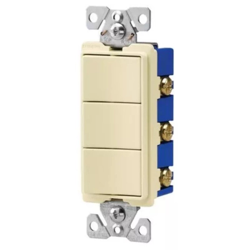 Cooper Wiring 7729A-BOX Deco Combo 3 Single Switches Almond