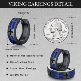 Viking Earrings 925 Sterling Silver Hoop Earrings and Nordic Runes Earrings Hypoallergenic Earrings Jewellery Gifts for Men Women, Sterling Silver