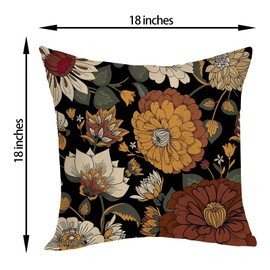OFIRD Boho Pillow Covers 18x18 Pack of 2,Vintage Black Floral Throw Pillow Cover Spring Summer Bohemian Botanical Flower Pillowcase Outdoor Decorative Linen Cushion Case for Sofa Home Decor