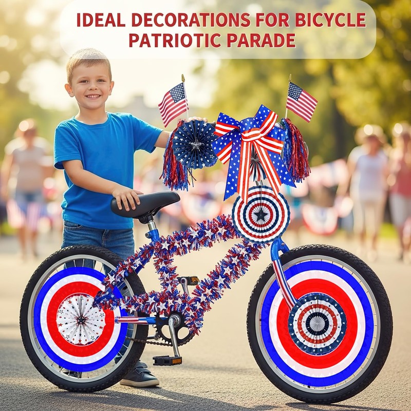 4th of July Bike Decorations Kit Includes Patriotic Tinsel Garlands