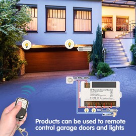 DieseRC 4 Channels Wireless Relay Remote Control Switch 433Mhz RF AC 110V 120V 220V 240V 10A Relay Receiver with 2 Transmitters Keyfob, Big Terminal Easy Wiring