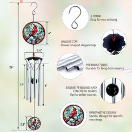 Wind Chimes for Outside 26" Cardinal Wind Chimes Outdoor Wind Chimes Home Patio Outdoor Garden Decor Windchimes Outdoors Gift Ideas for Women Mom Grandma Sisters