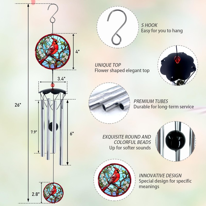 Wind Chimes for Outside 26" Cardinal Wind Chimes Outdoor Wind