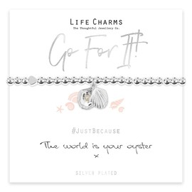 Life Charms Women's Wristband Bracelet - The World is Your Oyster - Heart and Sea Shells Charms