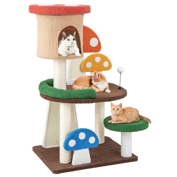 HOMGX Mushroom Cat Tree for Indoor Cats, Cute Cat Tower