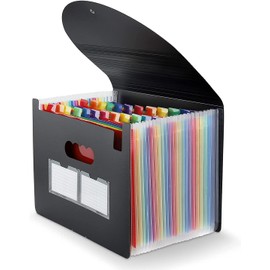 Maimis Expanding File Folder, 24 Pocket Accordion A4 Letter Size Portable Document Organizer with Colored Tabs, Expandable Bill Coupon Folder - Black