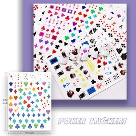 Penugo 10 Sheets Self-Adhesive Poker Nail Art Stickers, Playing Card Pattern Nail Decals for Nail Art DIY Design, Geometric Numbers Letter Style Manicure Decorations Sticker for Women/Girls