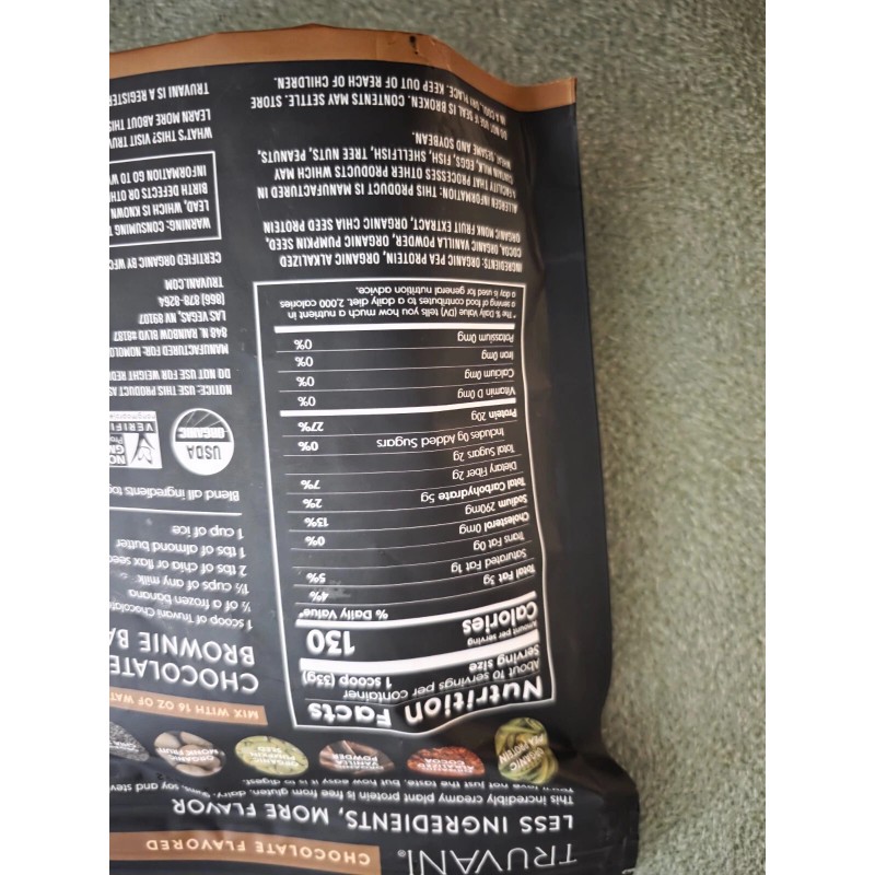 Truvani Certified Organic Plant Based Protein Chocolate 11.82 oz 11/26