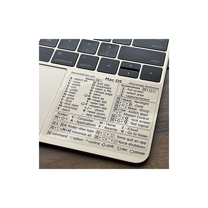Synerlogic (Universal) Mac OS Reference Keyboard Shortcut Sticker, No-Residue Transparent