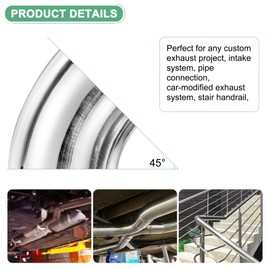 M METERXITY OD 2.2 Inch 45 Degree Mandrel Bend Elbow, Thicken 1.5 mm 304 Stainless Steel Exhaust Elbow Pipe for Car Modified Exhaust System, Stair Handrail Bend, Height 68 mm
