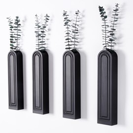 Hukalw Wall Planters for Indoor Plants, Set of 4 Black Modern Farmhouse Wood Wall Decor for Indoor Plants, Hanging Planter for Living Room, Bathroom Wall Decor, Dried Flowers and Faux Greenery