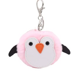 BONICI Men Women Cute Lovely Round Face Fluffy Plush Penguin Keychain Key-Chains Keyring Handbag Purse Backpack Car Key Ring Pendant -Pink