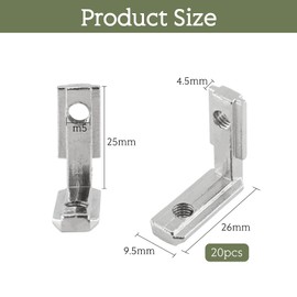 alwaiiz Pack of 20 Aluminium Angle, Aluminium Profiles 2020 Groove 6 M5 T Slot 90° L-Shape Brackets Inner Corner Connector, Aluminium Profile Connector Angle Angle with Screws