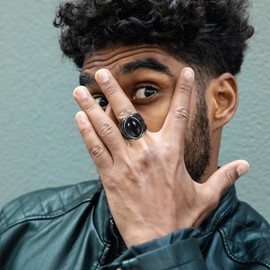 OIDEA Signet Rings for Men: St Michael The Great Protector Archangel Defeating Satan Figurine Amulet Ring Black Oval Tiger Eye Stone Stainless Steel Biker Rings Jewelry Gift Size 9