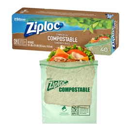 Ziploc Compostable Sandwich and Snack Bags for On The Go Freshness, Designed to be Commercially Compostable, 40 Bags