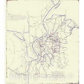 Historic Pictoric Vintage Map - Map of The Battlefield of Chattanooga, TN, Civil War Map - Vintage Wall Art - 20in x 24in