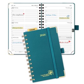 POPRUN TJ-26-WEHA6-PG 2026 Week to View A6 (16 x 10.5 cm) Spiral Bound Hardback Diary Appointment Weekly Planner 25 with Time Inner Pocket 100gsm Paper (Pacific Green)