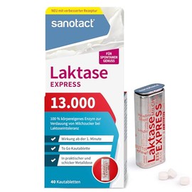 sanotact Lactase 13,000 Express (40 lactase tablets), lactose tablets with immediate effect, for lactose intolerance and milk intolerance, for spontaneous enjoyment of dairy products