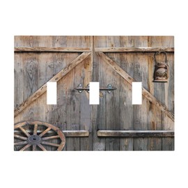 Wood Garage Barn Door Cabin 3 Gang Light Switch Cover Decorative Triple Toggle Wall Plate Electrical Faceplate Switch Plug Face Plate