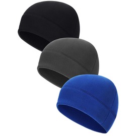 3 Pieces Winter Warm Skull Cap Soft Fleece Beanie Hat Thick Windproof Watch Cap Skiing Outdoor Warm Colored for Men Women(Royal Blue, Black, Gray,Plus Size)