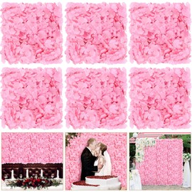 Tigeen Flower Wall Panels 3D Silk Rose Floral Wall Decorative Faux Flower Wall Background for Wedding Home Decoration Background Shop Party Photo Arrangement(15 x 15 Inch,Pink)