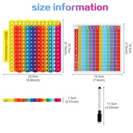12x12 Multiplication Chart Pop with Pen and Erasable Whiteboard, Rainbow Multiplication Game Board, Multiplication Pop Math Games Multiplication Table for Kids Learning