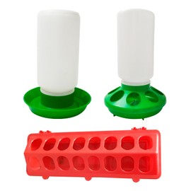 1KG Chick Feeder and Watering Kit 1L Plastic Automatic Drinkers Gravity Feeder for Small Poultry Pigeon Hutch Feeder Green Feeder Trough (1L, Green