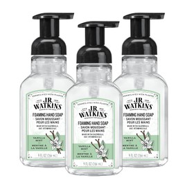 J.R. Watkins Foaming Hand Soap Pump with Dispenser, Moisturizing Hand Soap Foam, Alcohol-Free and Cruelty-Free, Use for Kitchen or Bathroom, Vanilla Mint, 9 fl oz, 3 Pack